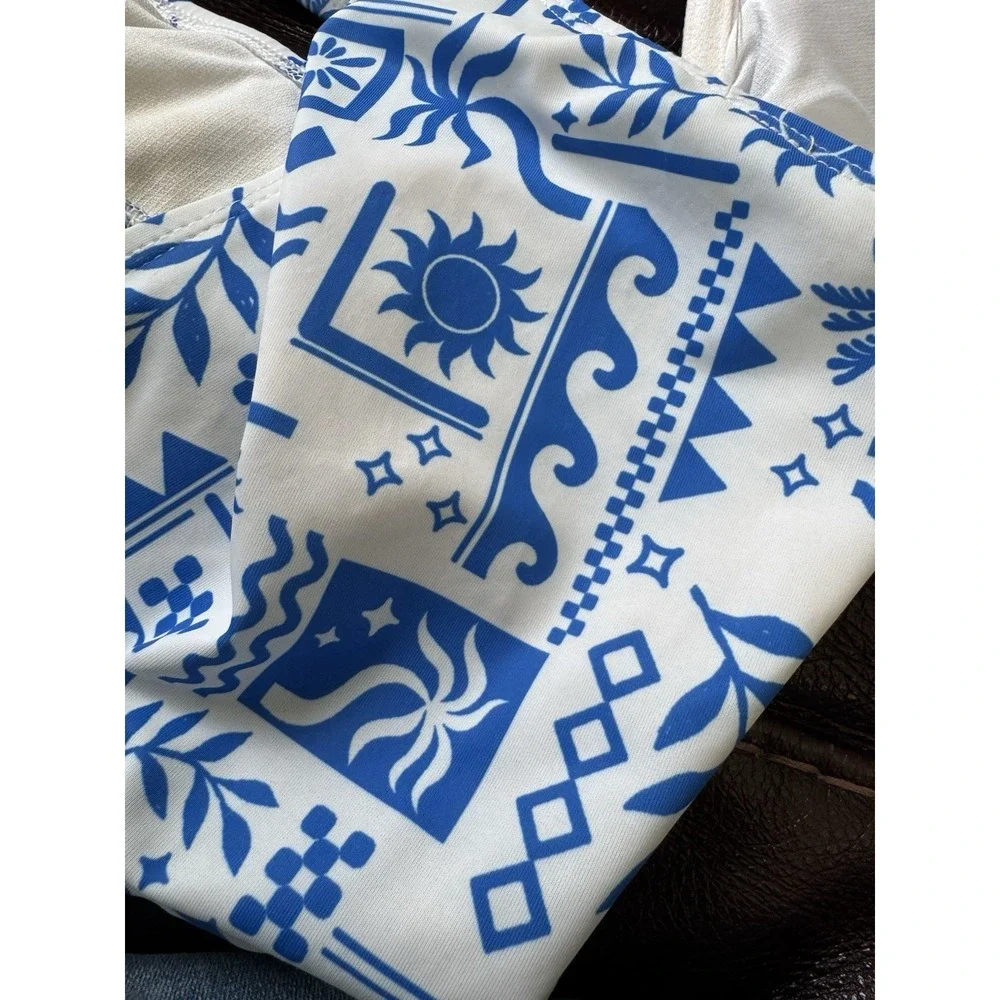 No Boundaries Greece L Blue Sea White Resort 2 Pieces Bikini Set Women's Large L